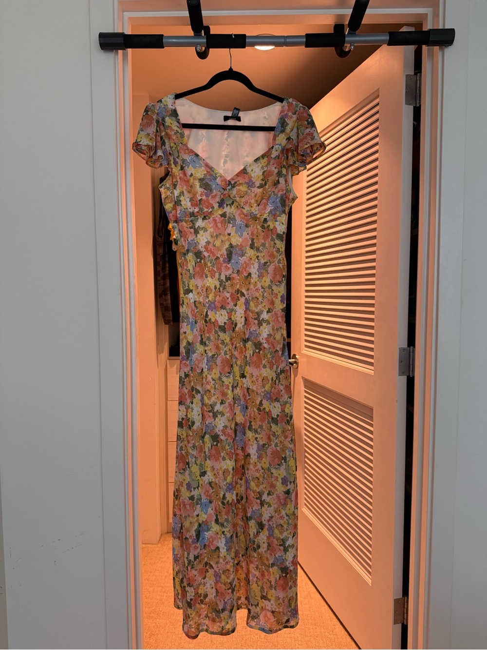 Aqua Spring Floral Sweetheart Neck Maxi Dress